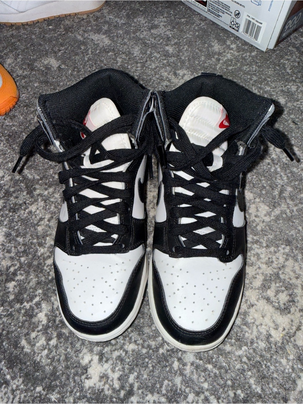 Nike Dunks Black and White High-Top Sneakers with Red Logo